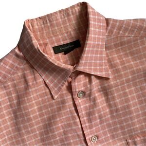 Ermenegildo Zegna Checkered Button Up Long Sleeve Orange Dress Shirt Size XL
